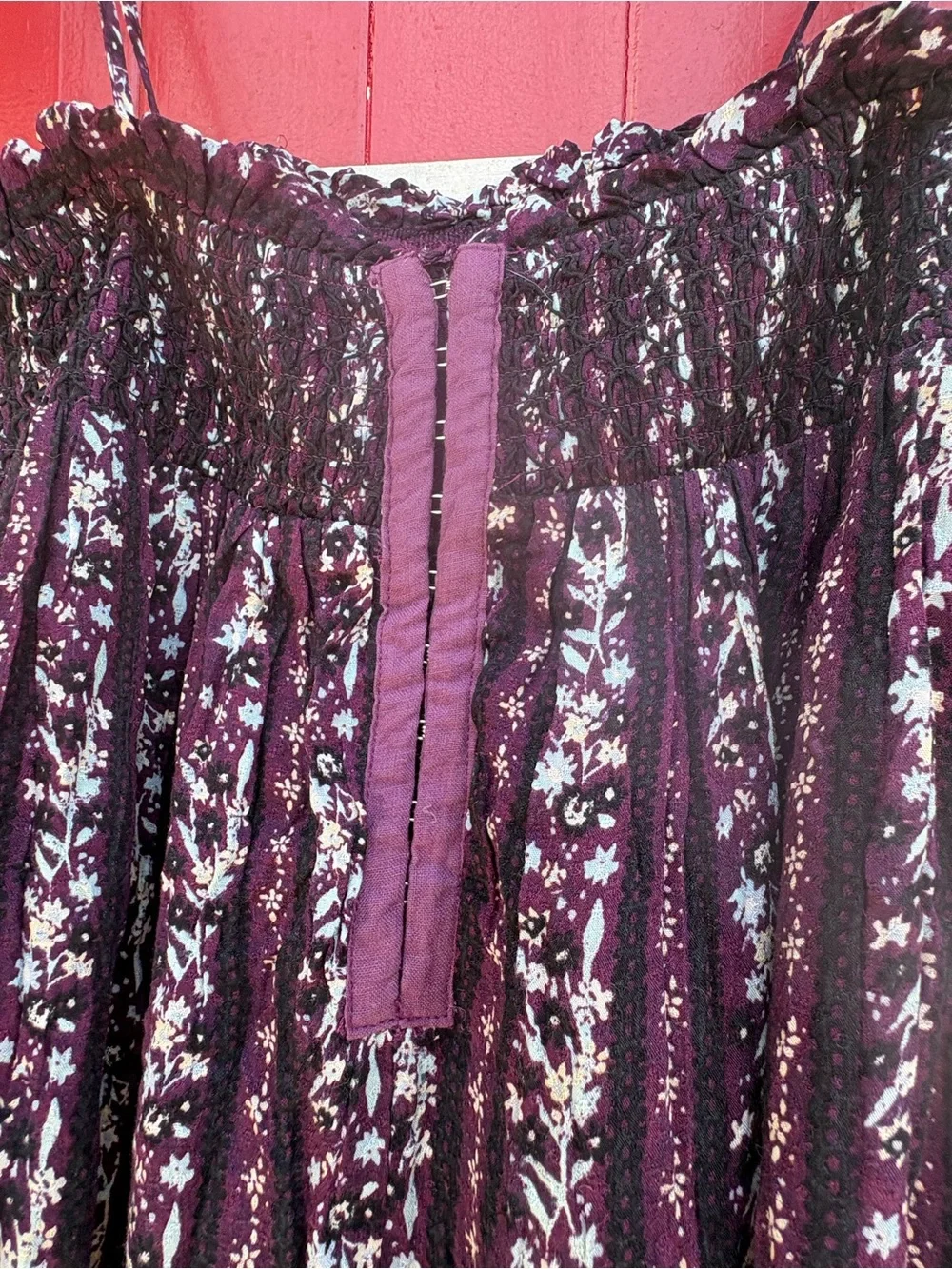 Free People Burgundy Floral Pantsuit with Tie Straps